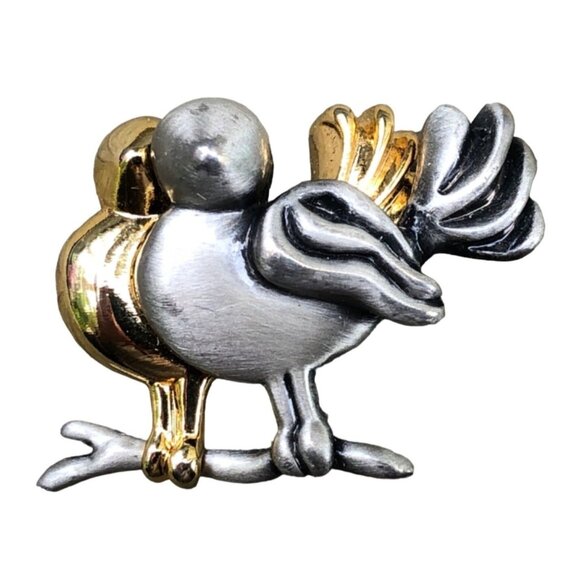 Unknown Jewelry - Minimalist Bird Brooch Gold Tone and Silver Tone Designer Signed BB?